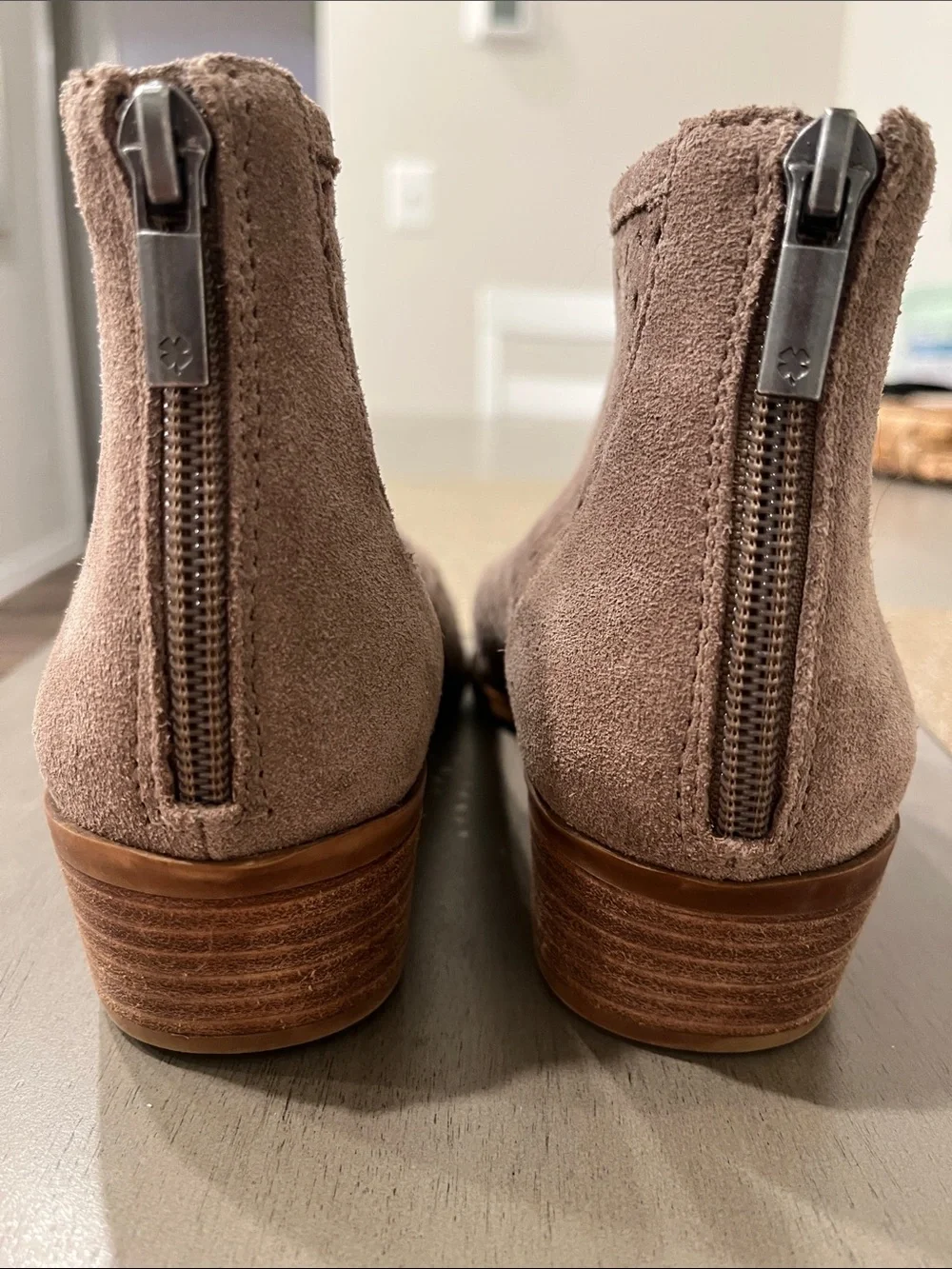 Lucky Brand Taupe Suede Perforated Ankle Booties